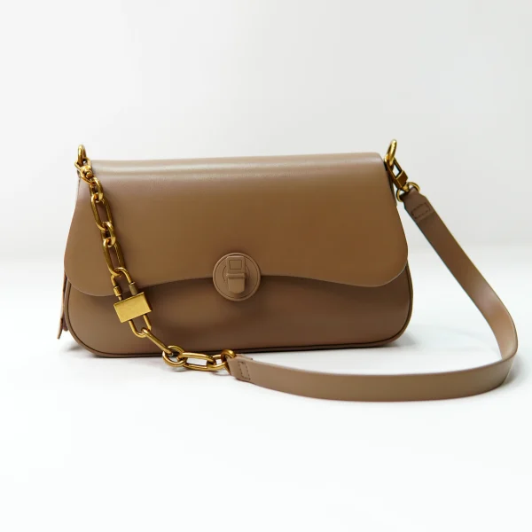 Brown shoulder bag sample for custom handbag manufacturing with chain strap