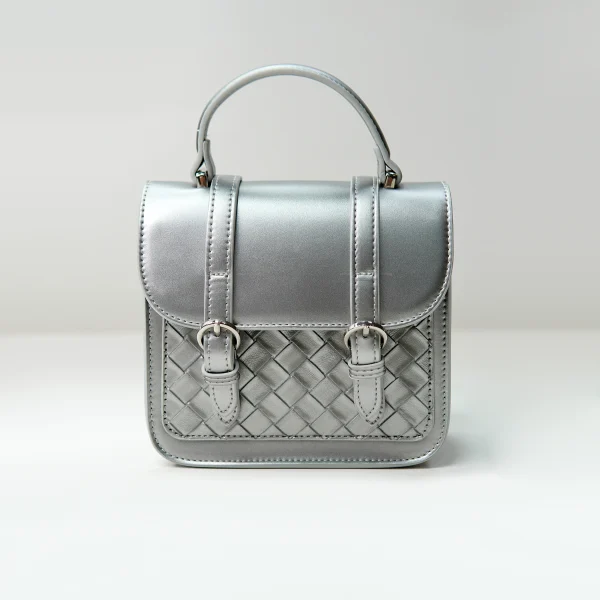 Metallic leather handbag sample for private label handbag production review