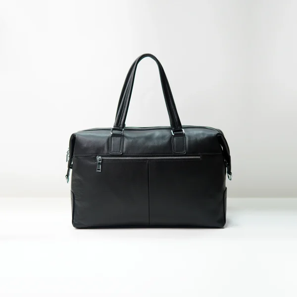 Black leather travel handbag sample for custom handbag manufacturing review