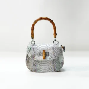 Bamboo-handle snakeskin-pattern handbag sample for private label handbag production review