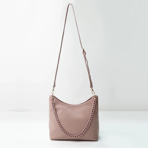 Pebbled leather shoulder bag sample for custom handbag manufacturing review