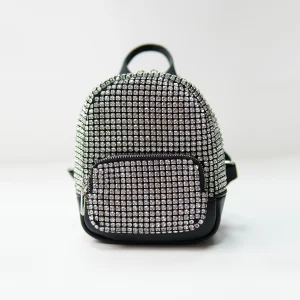 Rhinestone mini backpack sample documented for private label handbag production review