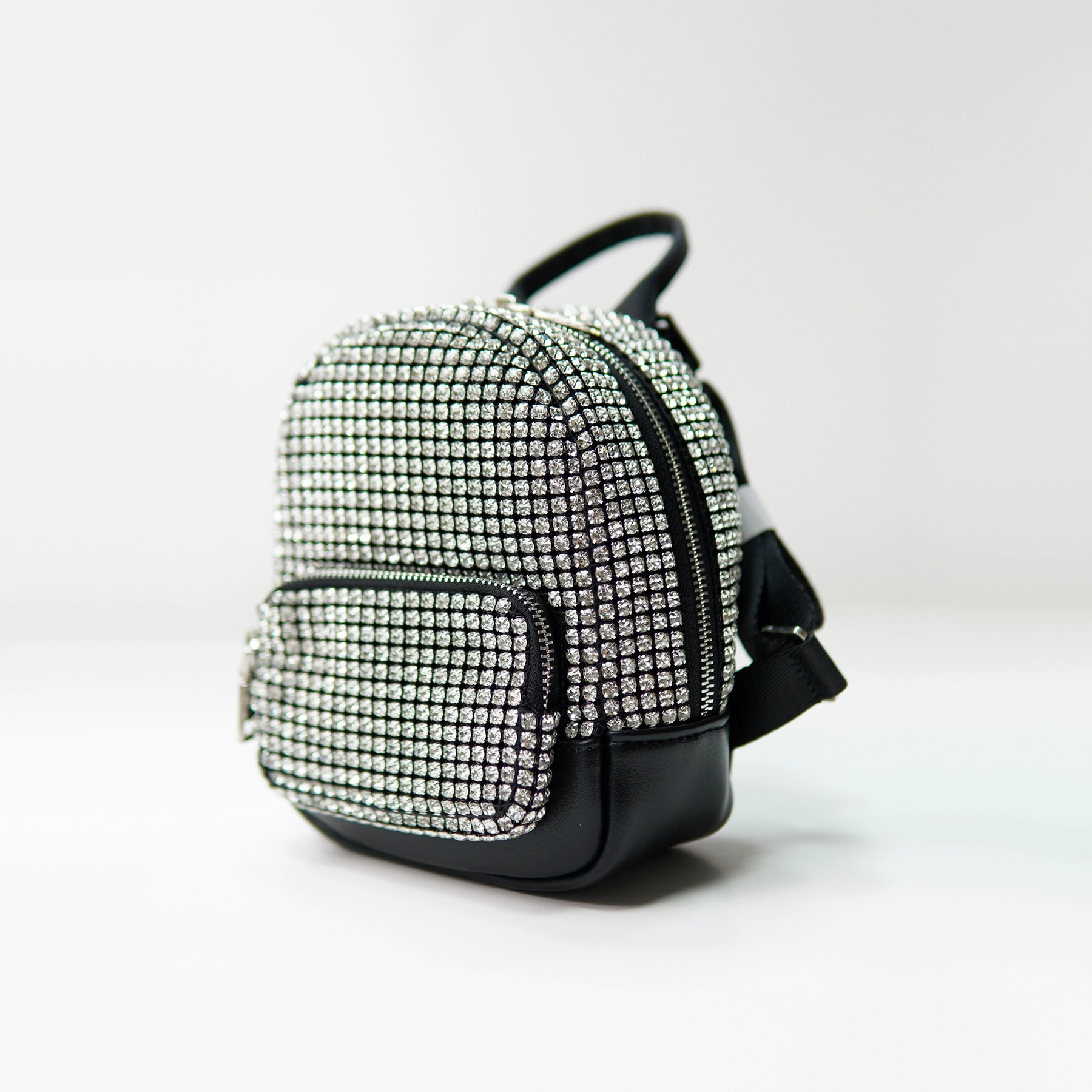 Rhinestone mini backpack sample for private label handbag production review