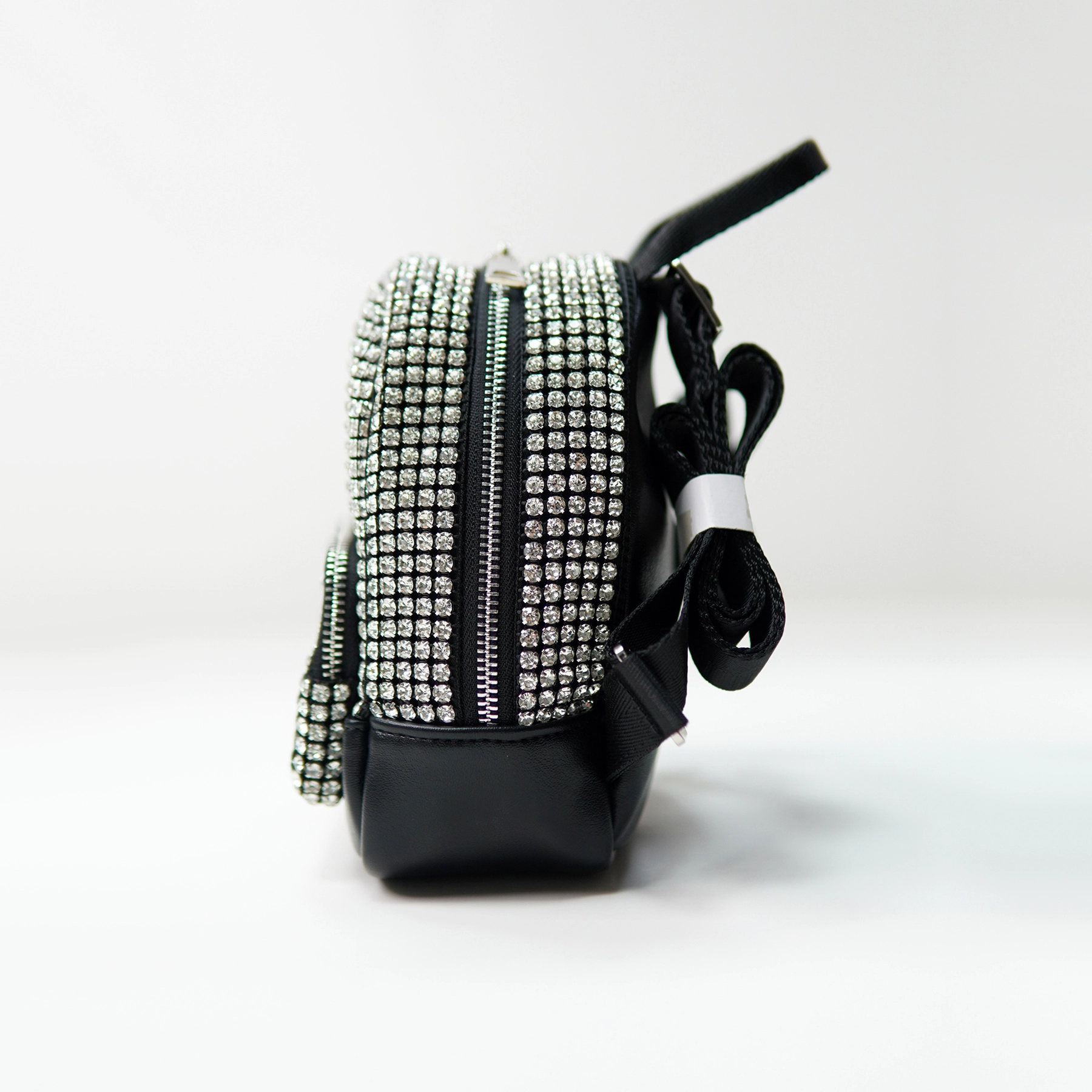 Rhinestone mini backpack sample for private label handbag production review