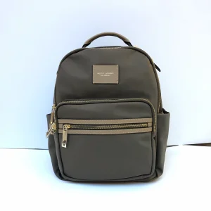 Structured backpack sample for private label handbag production with zipper hardware