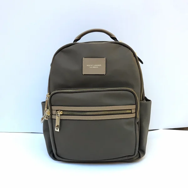 Structured backpack sample for private label handbag production with zipper hardware