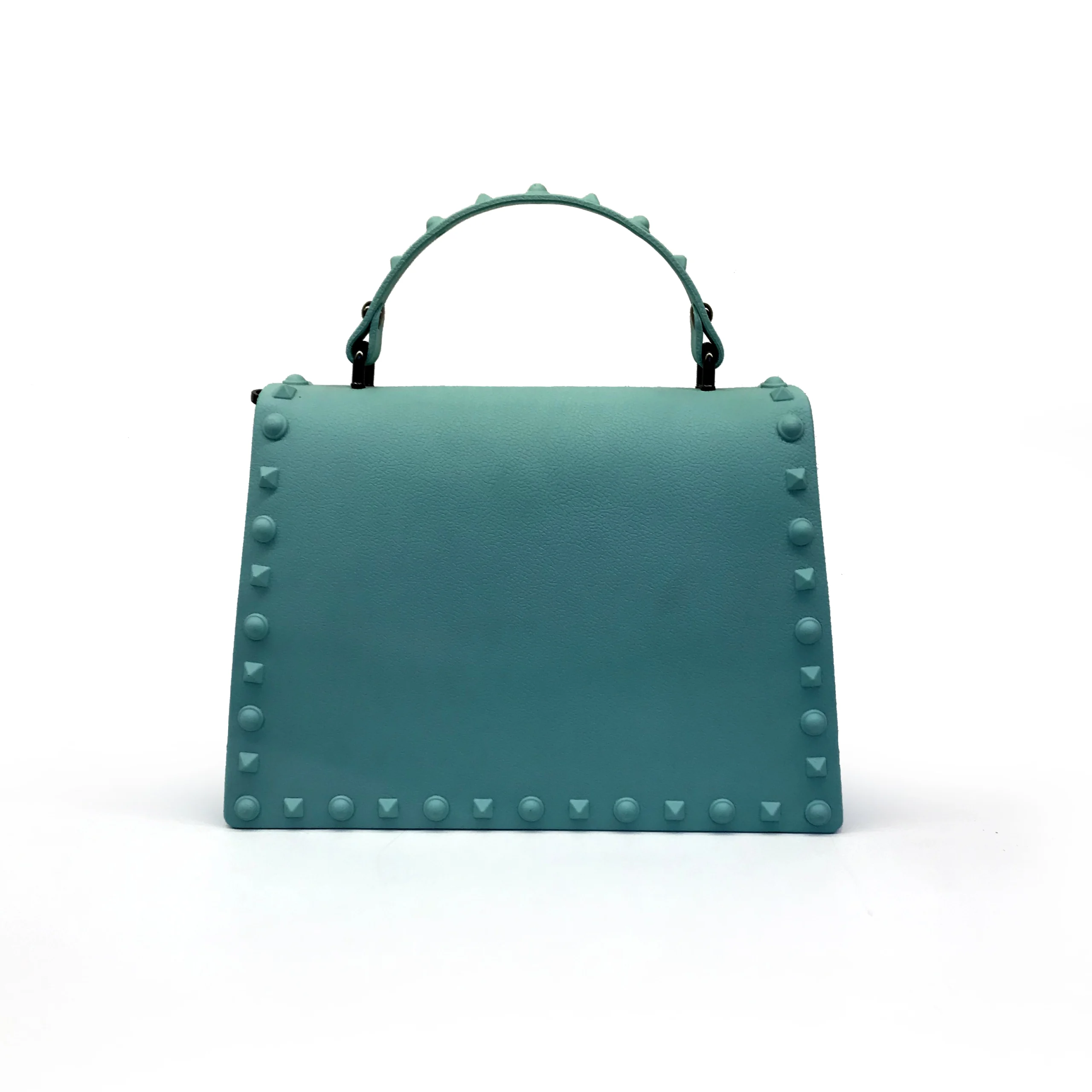 Turquoise structured handbag sample for custom handbag bulk production review