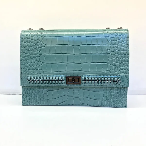 Croc-embossed shoulder bag sample for custom handbag manufacturing review