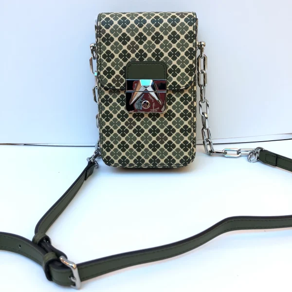 Patterned mini crossbody bag sample for private label handbag production review