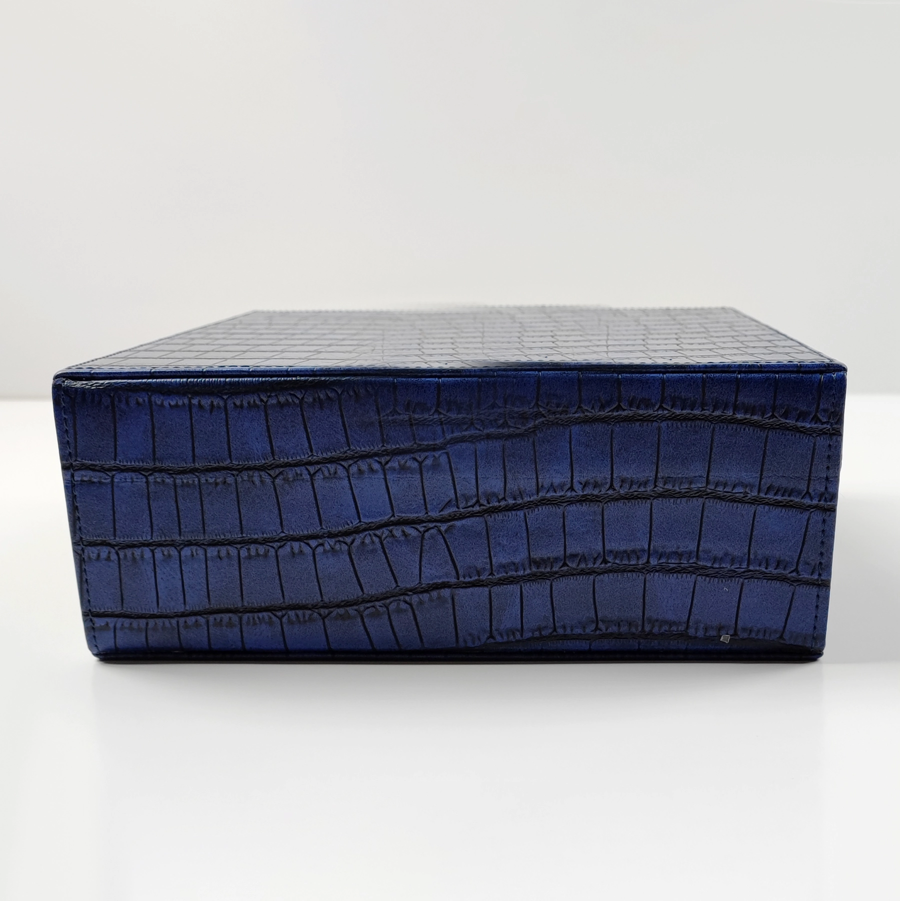 Blue crocodile-embossed handbag base sample for custom handbag manufacturing review