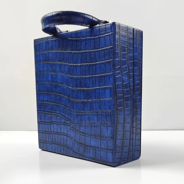 Croc-embossed box handbag sample for custom handbag manufacturing review
