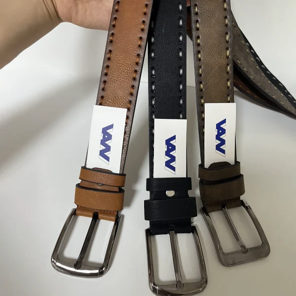 Stitched leather belt samples for custom handbag manufacturing hardware reference