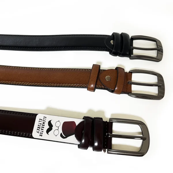 Belt strap samples with metal buckles for custom handbag manufacturing reference