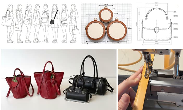 Handbag size dimension options documented for custom handbag manufacturing review