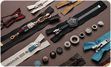Zipper component options arranged for custom handbag manufacturing material selection