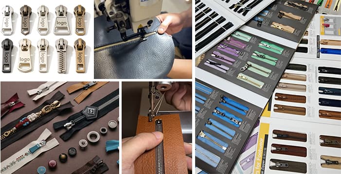 Zipper component options documented for custom handbag manufacturing hardware selection