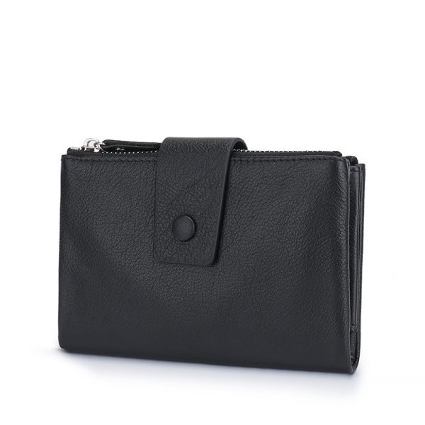Black leather wallet sample for custom handbag manufacturing specification review