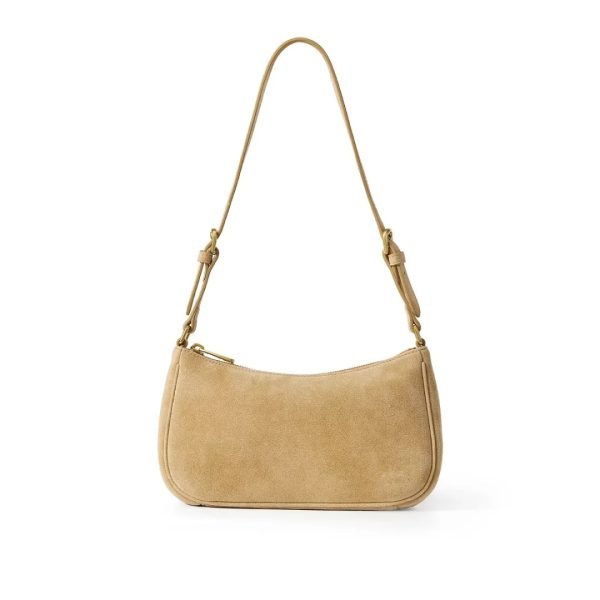 Tan shoulder bag sample documented for custom handbag manufacturing review