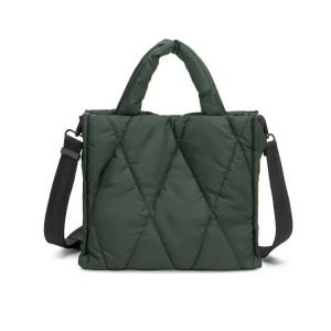 Quilted tote bag sample documented for custom handbag manufacturing review