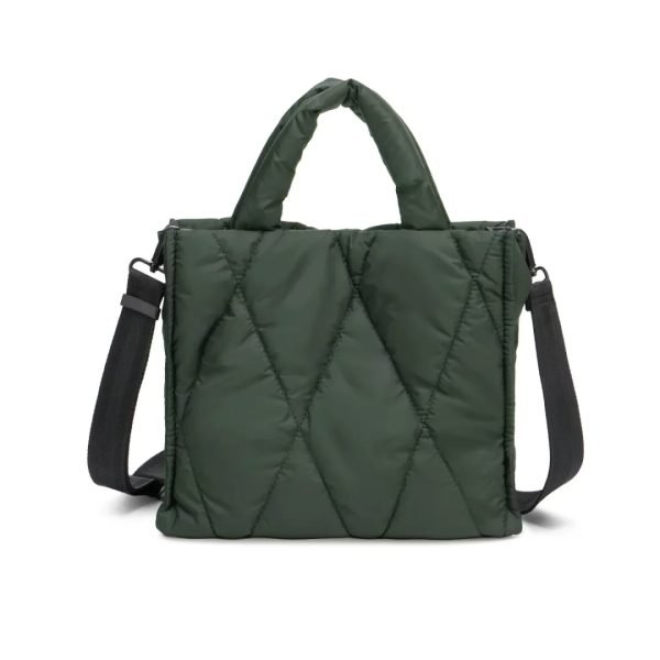 Quilted tote bag sample documented for custom handbag manufacturing review