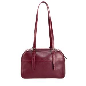 Burgundy leather shoulder bag sample for custom handbag manufacturing review