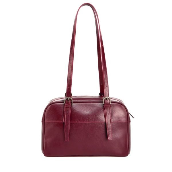 Burgundy leather shoulder bag sample for custom handbag manufacturing review