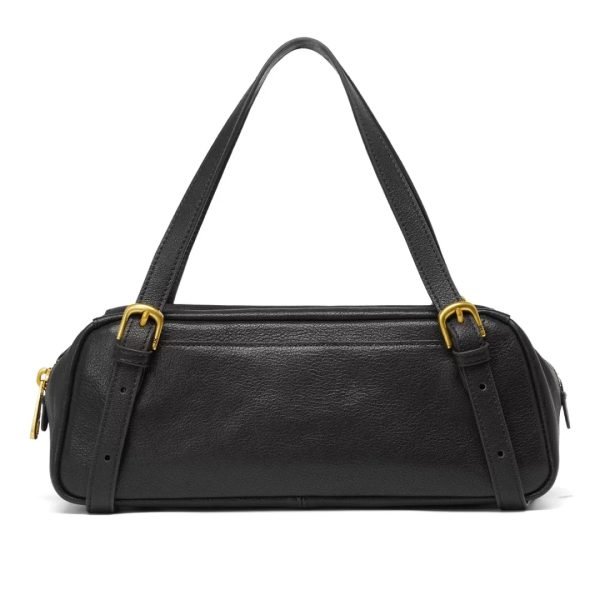 Black leather shoulder bag sample for private label handbag production review