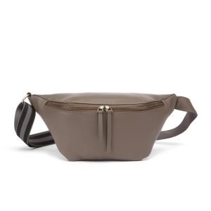 Brown leather waist bag sample for custom handbag manufacturing review