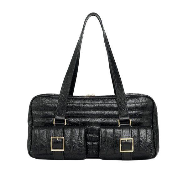 Black leather shoulder bag sample for custom handbag manufacturing review