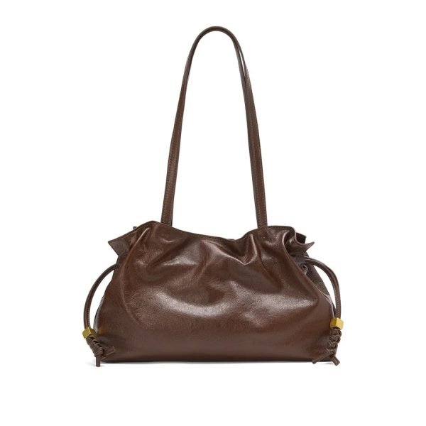 Brown leather shoulder bag sample for custom handbag manufacturing review