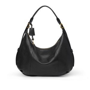 Black leather hobo bag sample for custom handbag manufacturing review