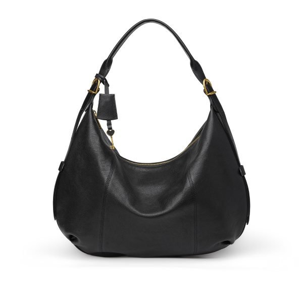 Black leather hobo bag sample for custom handbag manufacturing review
