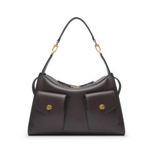 Custom handbag manufacturer sample with dual front pockets and detachable shoulder strap