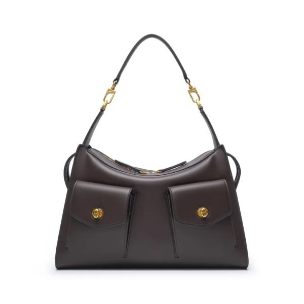 Custom handbag manufacturer sample with dual front pockets and detachable shoulder strap