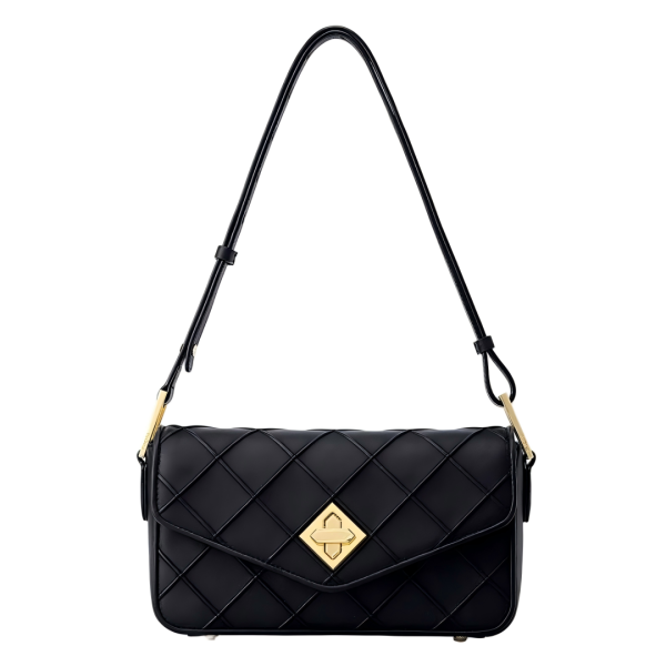 Quilted black shoulder bag sample for custom handbag manufacturing review