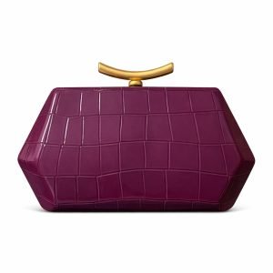 Structured clutch bag sample documented for custom handbag manufacturing specification review