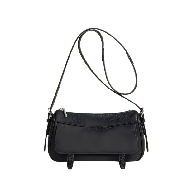 Black leather shoulder bag sample for private label handbag production review