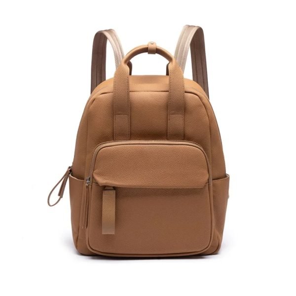 Brown pebbled backpack sample for custom handbag manufacturing review