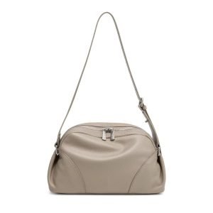 Pebbled leather shoulder bag sample for custom handbag manufacturing review