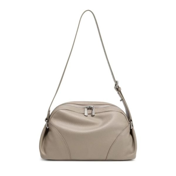 Pebbled leather shoulder bag sample for custom handbag manufacturing review