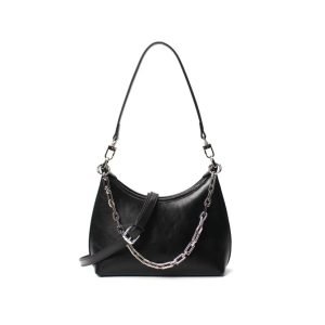 Black shoulder bag sample with chain hardware for private label handbag production