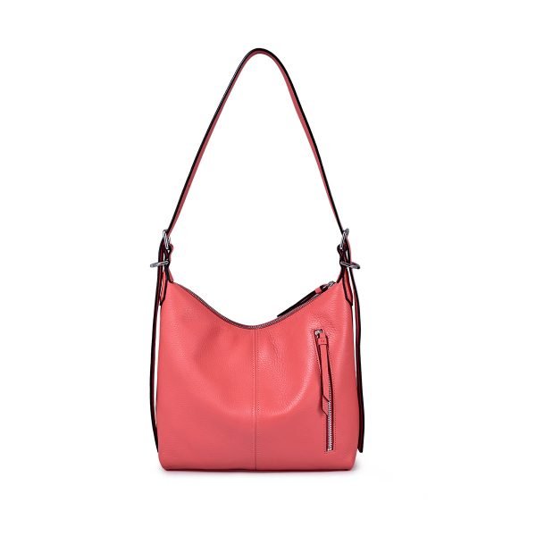 Coral pebbled leather shoulder bag sample for private label handbag production