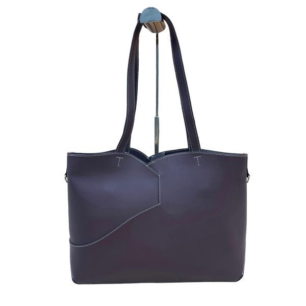 Custom handbag manufacturer tote sample with contrast stitching and twin shoulder straps