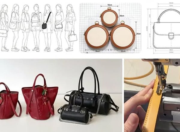 Handbag size dimension references for custom handbag manufacturing and process verification