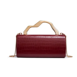 BC105 Custom Metallic Finish Leather Box Clutch Bag Factory with Chain Strap
