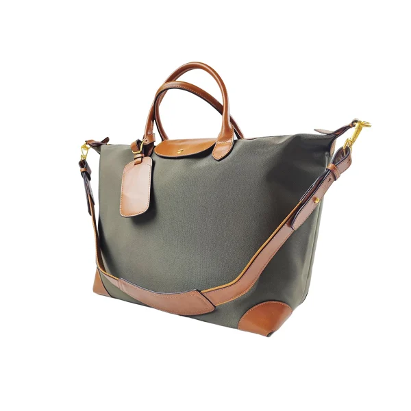 FB124 OEM Lightweight Packable Fabric Bag with Genuine Leather Strap Manufacturer