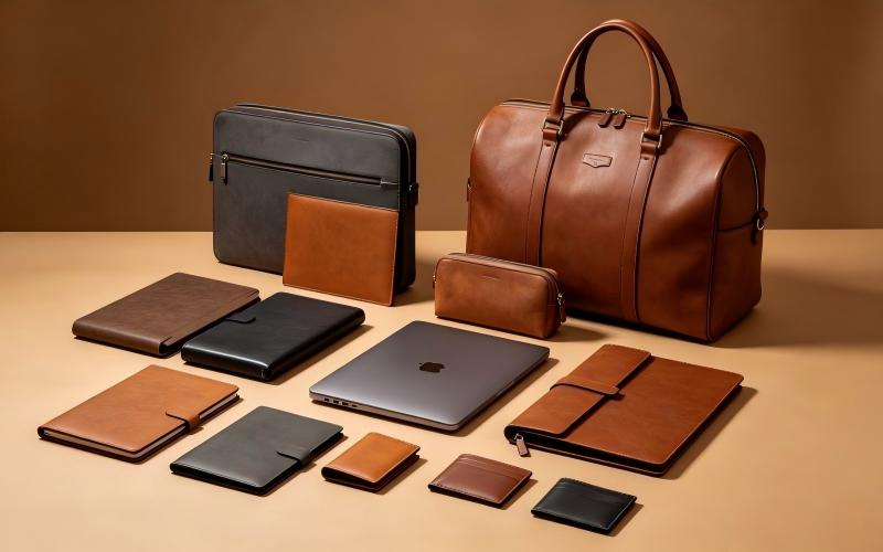 Retail merchandising display for an original leather work and travel capsule