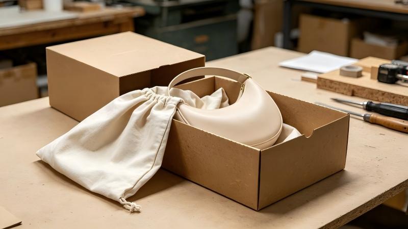 Packaging and shape recovery test for an original sculptural shoulder bag