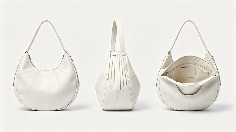 Original shoulder bag development study showing a supple exterior and controlled interior