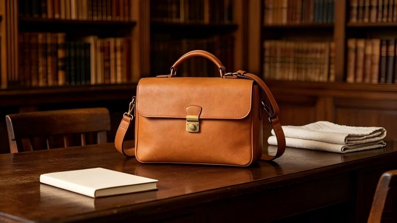 The Bridge leather style interpreted through an original tan leather work bag composition